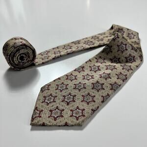 Chloe Men's Neck Tie Silver Red Blue Pure Silk Geometric Woven Designer Necktie